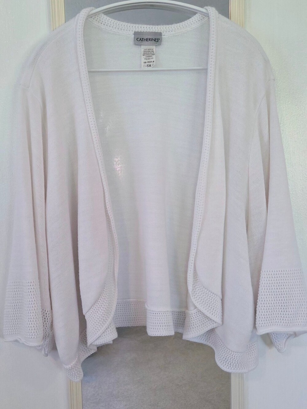 Catherines White Open-Front Lightweight Knit Bolero Sweaters- Navy And White 5x
